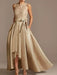 Asymmetrical Princess A-Line Sleeveless Mother Of The Bride Dress With Jewel Neck And Pleats