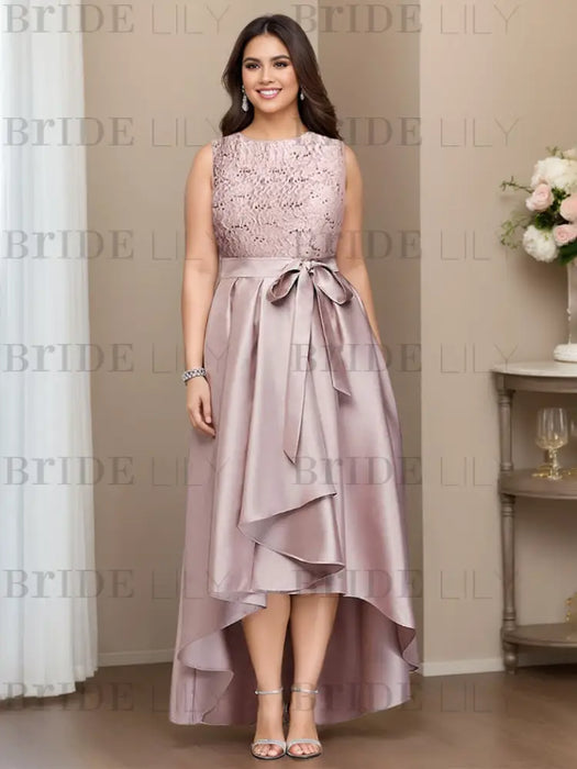 Asymmetrical Princess A-Line Sleeveless Mother Of The Bride Dress With Jewel Neck And Pleats