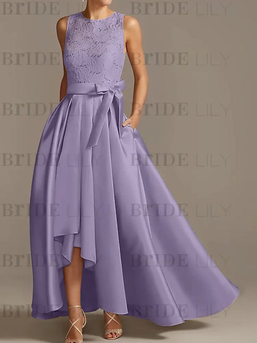 Asymmetrical Princess A-Line Sleeveless Mother Of The Bride Dress With Jewel Neck And Pleats