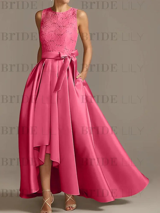 Asymmetrical Princess A-Line Sleeveless Mother Of The Bride Dress With Jewel Neck And Pleats