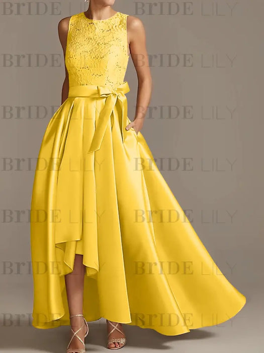 Asymmetrical Princess A-Line Sleeveless Mother Of The Bride Dress With Jewel Neck And Pleats