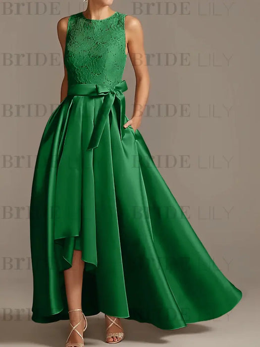 Asymmetrical Princess A-Line Sleeveless Mother Of The Bride Dress With Jewel Neck And Pleats