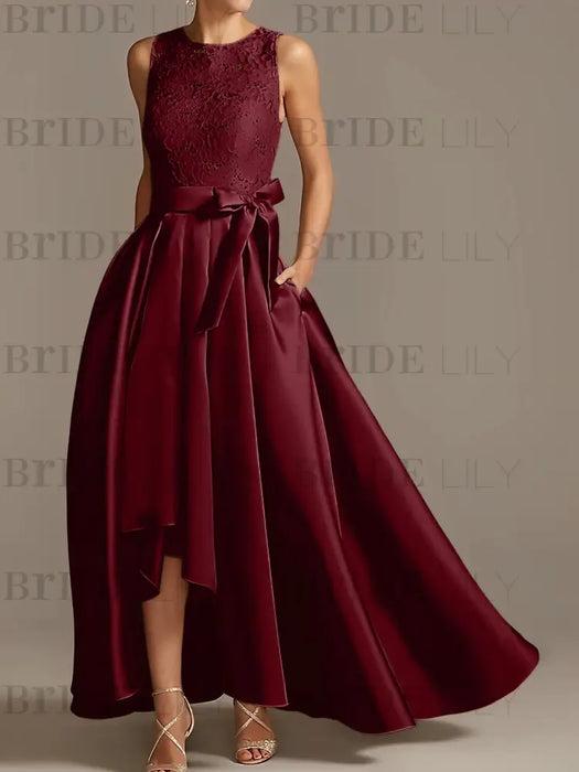 Asymmetrical Princess A-Line Sleeveless Mother Of The Bride Dress With Jewel Neck And Pleats