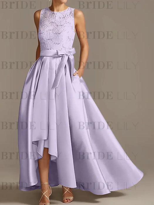 Asymmetrical Princess A-Line Sleeveless Mother Of The Bride Dress With Jewel Neck And Pleats