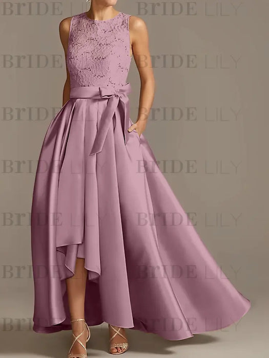 Asymmetrical Princess A-Line Sleeveless Mother Of The Bride Dress With Jewel Neck And Pleats