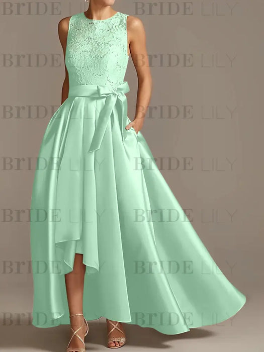 Asymmetrical Princess A-Line Sleeveless Mother Of The Bride Dress With Jewel Neck And Pleats