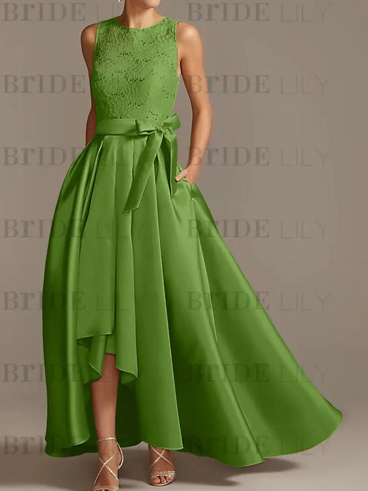 Asymmetrical Princess A-Line Sleeveless Mother Of The Bride Dress With Jewel Neck And Pleats