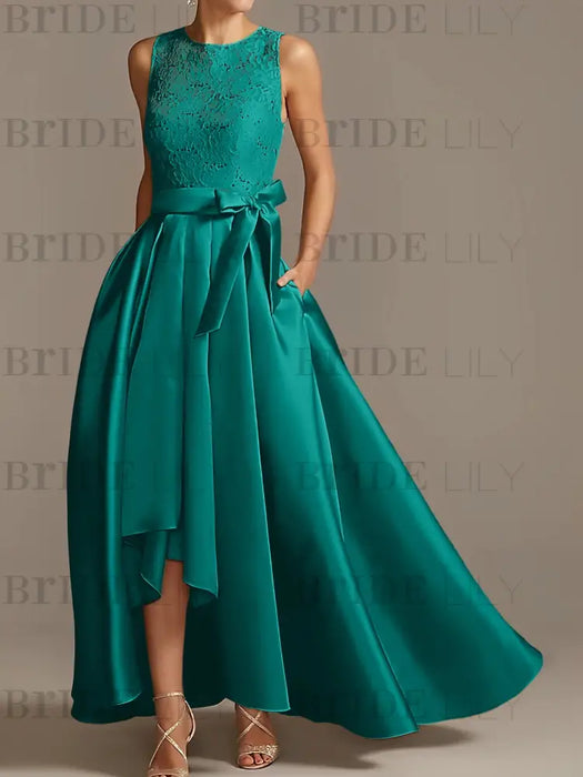Asymmetrical Princess A-Line Sleeveless Mother Of The Bride Dress With Jewel Neck And Pleats