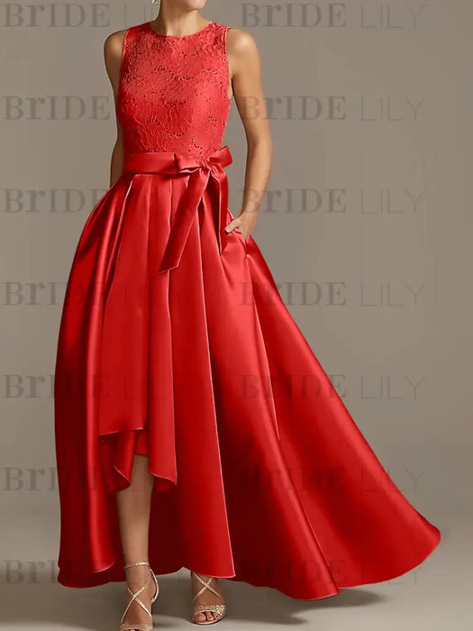 Asymmetrical Princess A-Line Sleeveless Mother Of The Bride Dress With Jewel Neck And Pleats