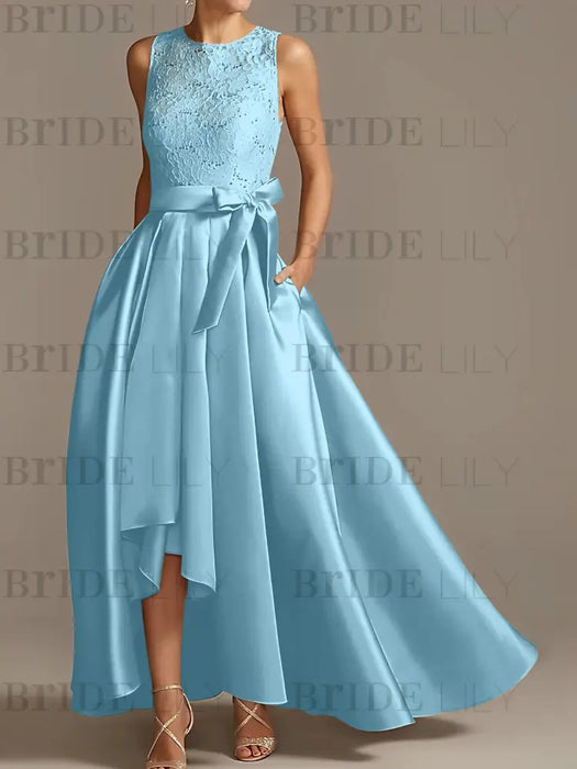 Sleeveless Satin Asymmetrical Mother of the Bride Dress  Bridelily