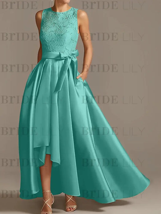 Asymmetrical Princess A-Line Sleeveless Mother Of The Bride Dress With Jewel Neck And Pleats