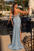 Exquisite Dusty Blue Satin Beading Mermaid Evening Dresses with Spaghetti Straps