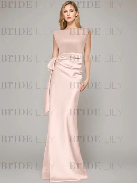 Petal sleeveless satin mother of the bride gown with ruched bow sash