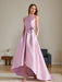 Sleeveless A-Line Princess Scoop Asymmetrical Mother of the Bride & Groom Dress with Floral Details