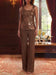 Sleeveless sequin floral top with straight-leg trousers in brown