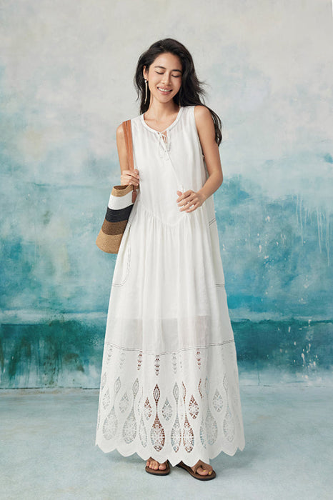 Sleeveless Simple Aline Lace Casual Daily Wear Formal Dress - White / S - Dresses