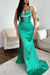 Sleeveless Spaghetti Strap Mermaid Prom Dress with High Slit V Neck in Jade