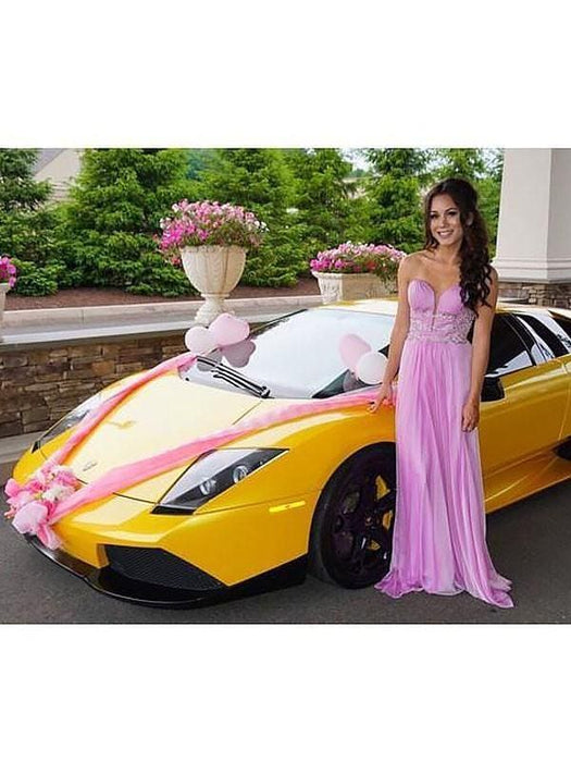 Sleeveless Sweetheart Chiffon With Applique Sweep/Brush Train Dresses - Prom Dresses