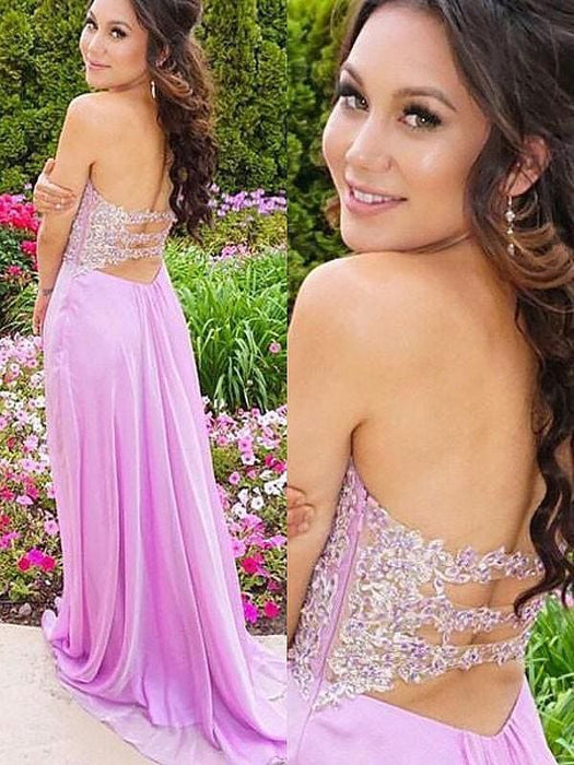 Sleeveless Sweetheart Chiffon With Applique Sweep/Brush Train Dresses - Prom Dresses