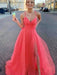 A-Line/Princess Sleeveless Tulle V-neck Ruched Sweep/Brush Train Dresses - Prom Dresses