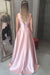 Sleeveless V-Neck Floor-Length A-line Ruffles Satin Dresses - Prom Dresses