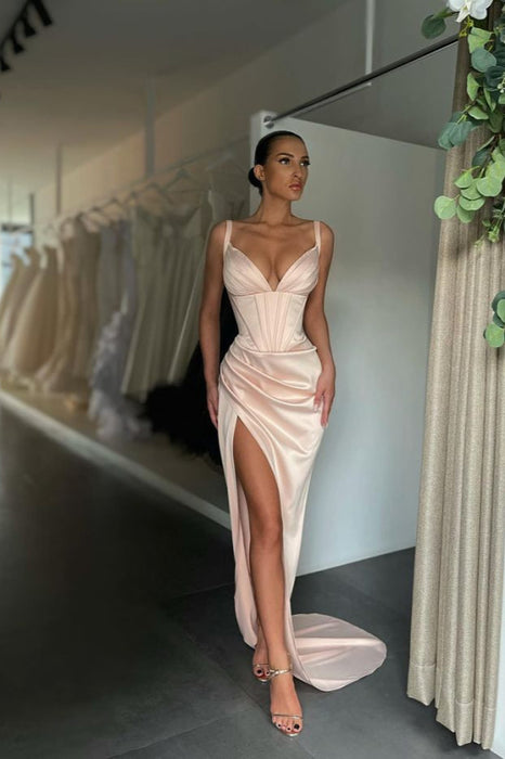 Sleeveless V-Neck Split Prom Dress