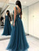 A-Line/Princess Sleeveless V-neck Floor-Length Applique Tulle Dresses - Prom Dresses