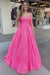Spaghetti Strap Rose Red Prom Dress with Sleeveless Ball Gown
