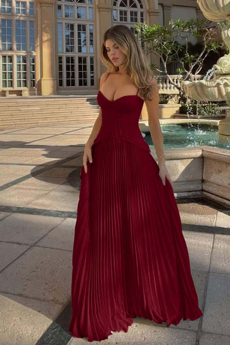 Spaghetti Strap Sleeveless Long Prom Dress With Ruffles Embroidery