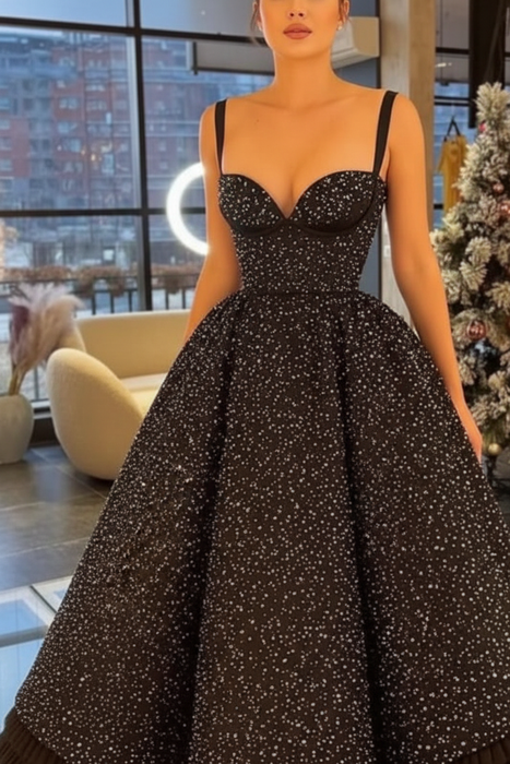 Spaghetti-Strap Sweetheart Ball Gown Prom Dress With Beads and Lace