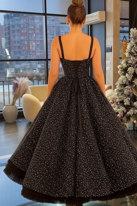 Spaghetti-Strap Sweetheart Ball Gown Prom Dress With Beads and Lace