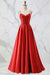 Spaghetti Straps A Line Corset Satin Long Prom Dress with Beaded Boning