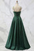 Spaghetti Straps A Line Corset Satin Long Prom Dress with Beaded Boning