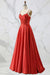 Spaghetti Straps A Line Corset Satin Long Prom Dress with Beaded Boning