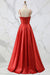 Spaghetti Straps A Line Corset Satin Long Prom Dress with Beaded Boning