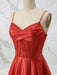 Spaghetti Straps A Line Corset Satin Long Prom Dress with Beaded Boning