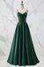 Spaghetti Straps A Line Corset Satin Long Prom Dress with Beaded Boning