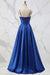 Spaghetti Straps A Line Corset Satin Long Prom Dress with Beaded Boning
