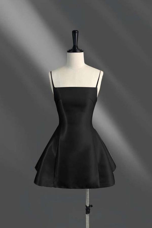 Spaghetti Straps Black Short Homecoming Dress Aline Prom Dress Knee Length