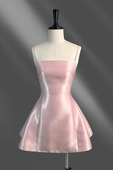 Spaghetti Straps Blushing Pink Short Homecoming Dress Aline Prom Dress Knee Length
