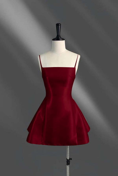 Spaghetti Straps Short Homecoming Dress Aline Prom Dress Knee Length Burgundy