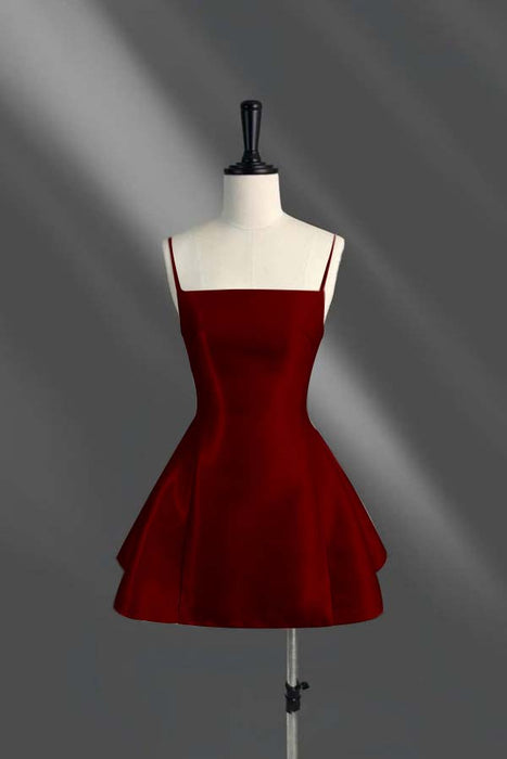 Spaghetti Straps Short Homecoming Dress Aline Prom Dress Knee Length  Dark Burgundy