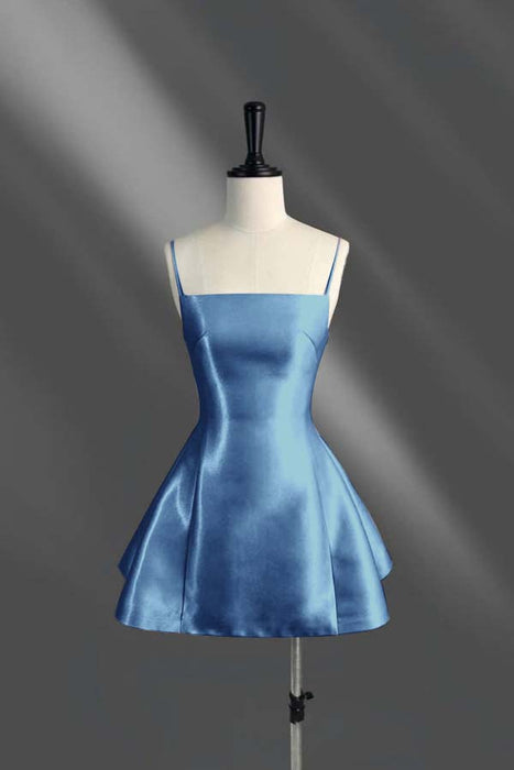 Spaghetti Straps Short Homecoming Dress Aline Prom Dress Knee Length  Dusty Blue