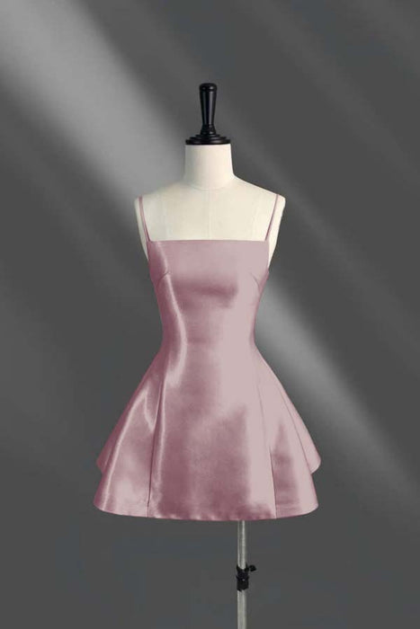 Spaghetti Straps Short Homecoming Dress Aline Prom Dress Knee Length  Dusty Pink