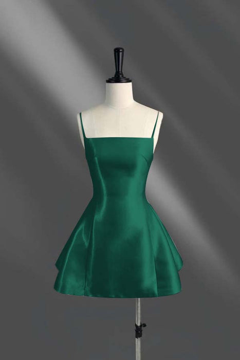 Spaghetti Straps Short Homecoming Dress Aline Prom Dress Knee Length Emerald Green