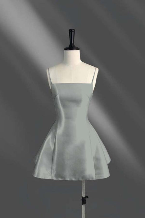 Spaghetti Straps Short Homecoming Dress Aline Prom Dress Knee Length  Gray