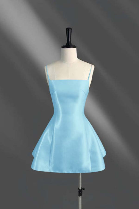 Spaghetti Straps Short Homecoming Dress Aline Prom Dress Knee Length  Sky Blue