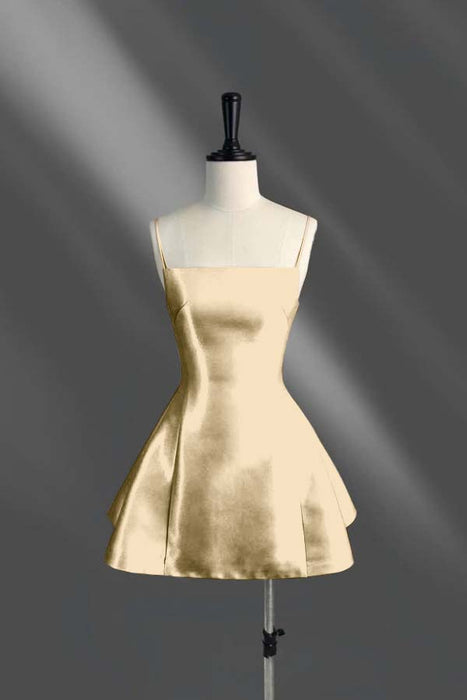 Spaghetti Straps Short Homecoming Dress Aline Prom Dress Knee Length Yellow