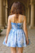 Spaghetti Straps Blue Printed Short Homecoming Dress - Blue