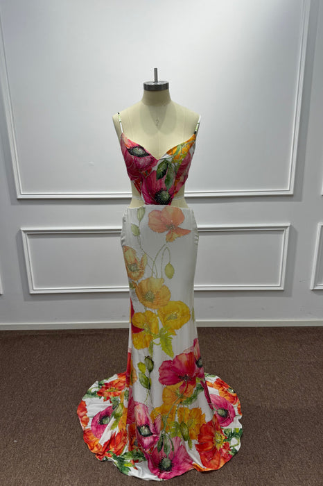 Spaghetti Straps Flowers Mermaid Prom Dress with Beadings - Prom Dresses